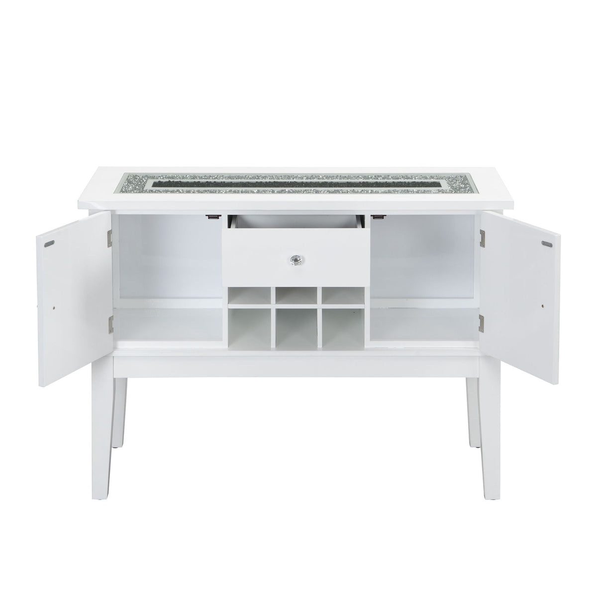 White Wine Cabinet Server with Storage and Wine Rack - Elizaveta