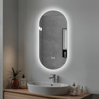Smart LED Wall Mounted Mirror with Touch Screen and Adjustable Lighting - Pearl Silver