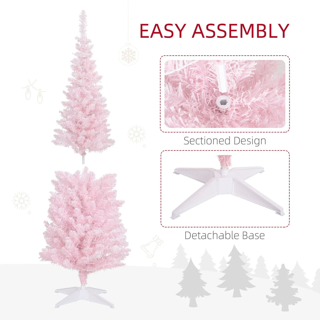 Pink 5ft Pencil Christmas Tree with Snow-Flocked Branches - Pink