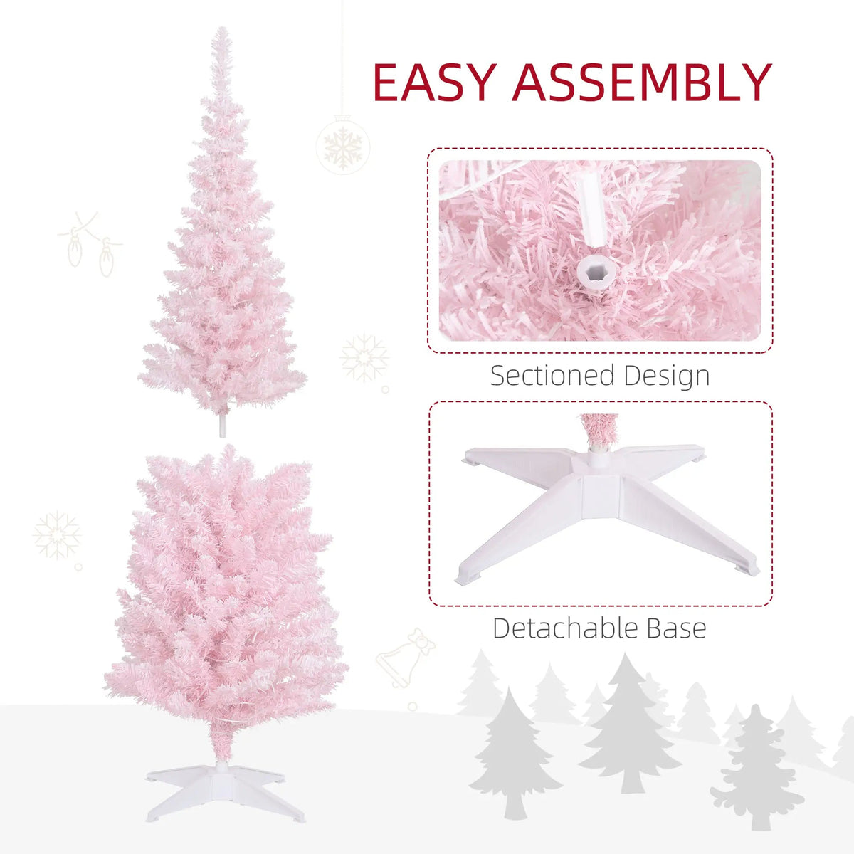 Pink 5ft Pencil Christmas Tree with Snow-Flocked Branches - Pink
