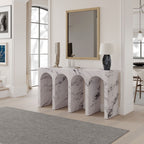 Fritzy Engineered Stone Console Table with Waterproof Faux Marble Surface - Gray or White
