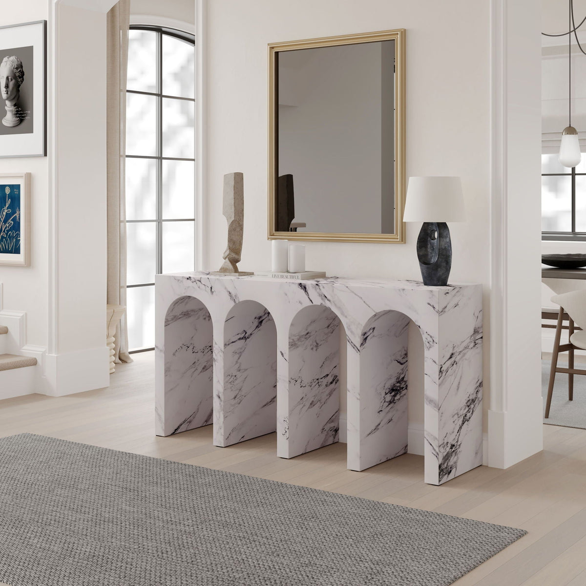 Fritzy Engineered Stone Console Table with Waterproof Faux Marble Surface - Gray or White