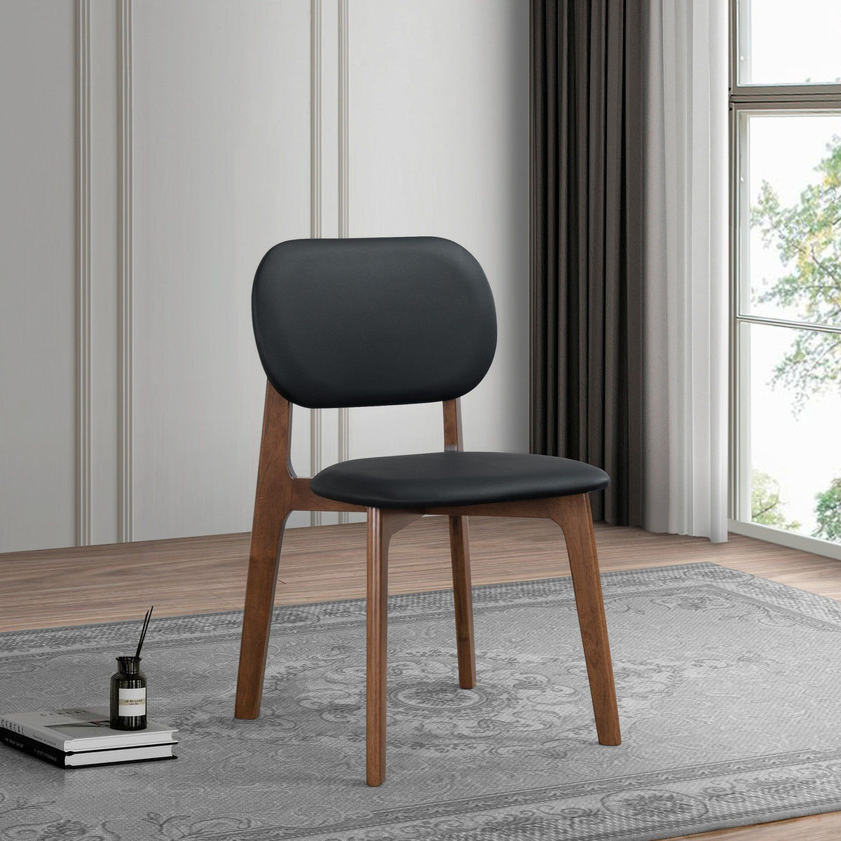 Kelsey Stylish Dining Chair Set of 2 with Solid Wood Construction - Black or Light Brown