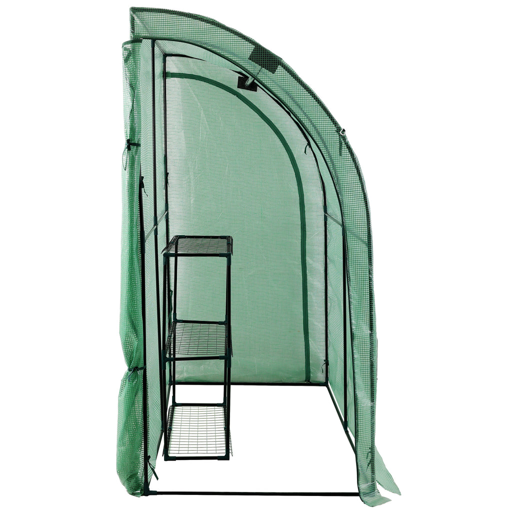3 Tier Lean-To Portable Greenhouse with Wire Shelves - Green