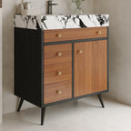 Modern Free-Standing Bathroom Vanity with Ceramic Sink & Sintered Stone Top - White