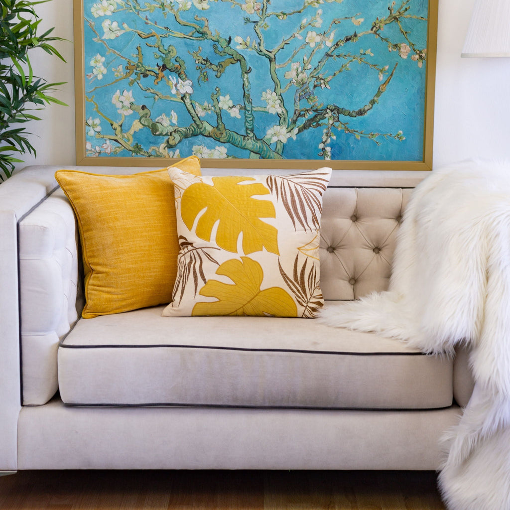 Autumn Vibes Leaf Accent Pillow with Soft Texture - Green, Dark Gray, Light Blue, Yellow, Orange