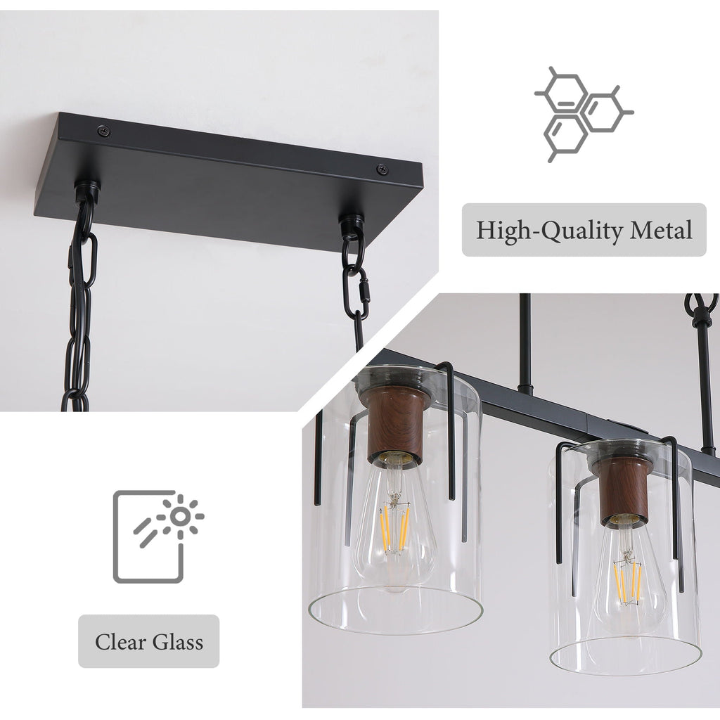 Adjustable Pendant Lighting with Clear Glass Shade - Black or Gold