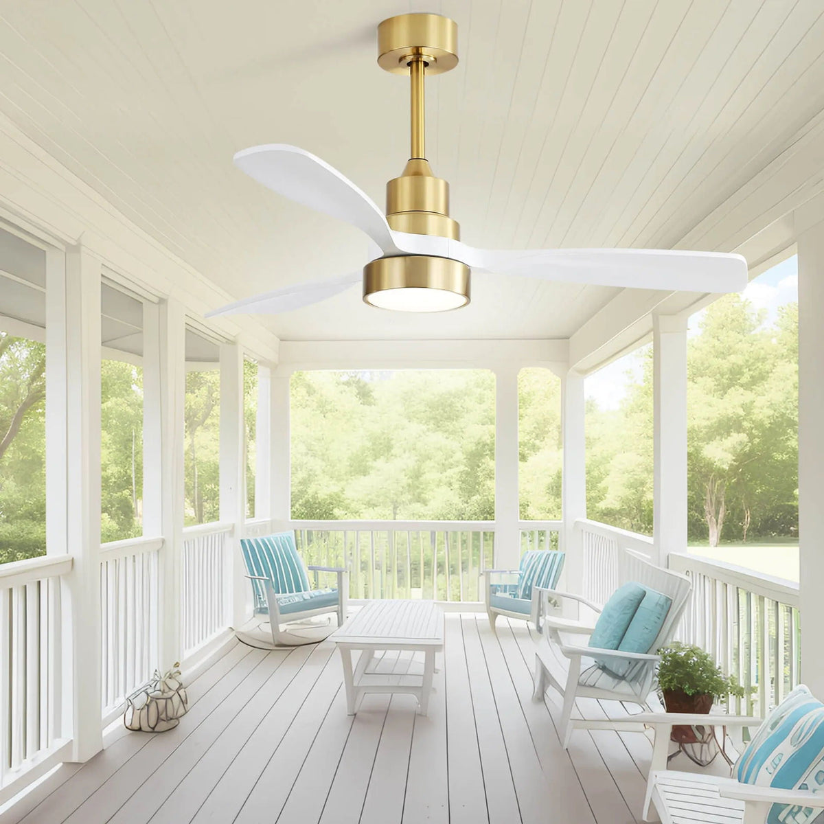 Indoor Ceiling Fan with Dimmable LED Light and 6-Speed Remote - Light Brown or White
