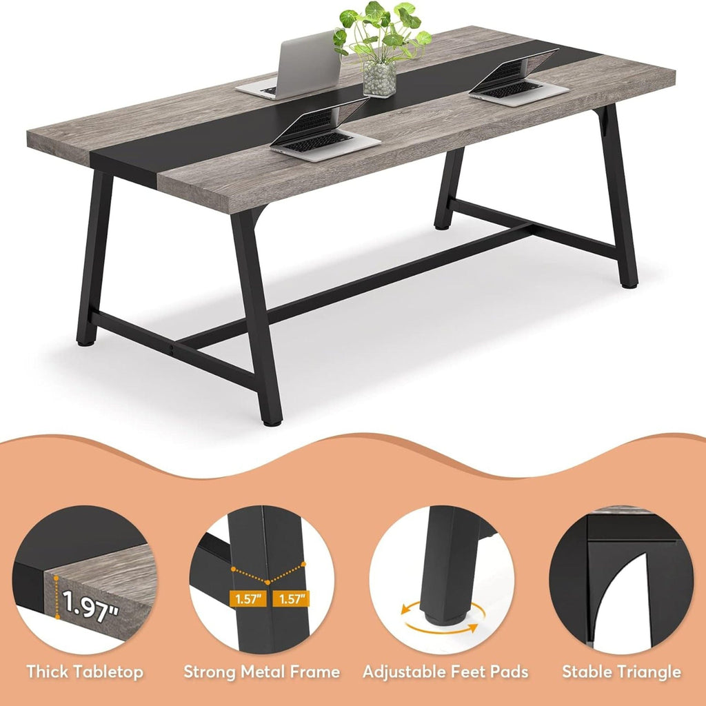 Modern Rectangular Conference Table for 6-8 People with Durable Frame - Dark Gray or Dark Brown
