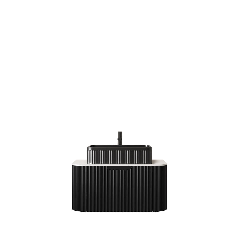 30" Floating Bathroom Vanity with Ceramic Basin & Storage - Black, Carrara White, White