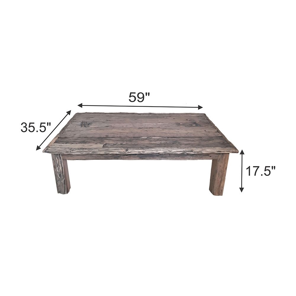 Rustic Wood Coffee Table with Block Legs - Natural Finish