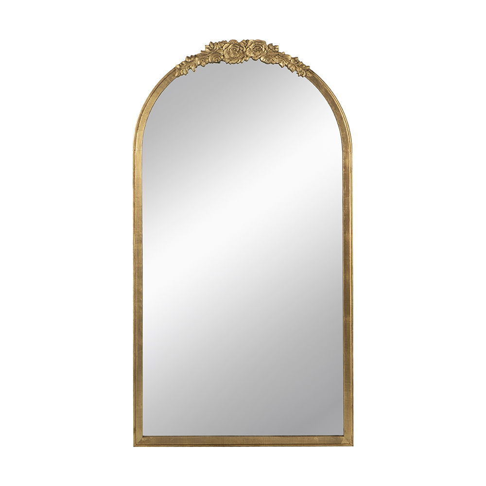 Gold Arched Floor Mirror with Wood Frame - Full Body