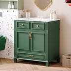 Bathroom Vanity with Sink and Storage Cabinet - White, Blue, or Dark Green