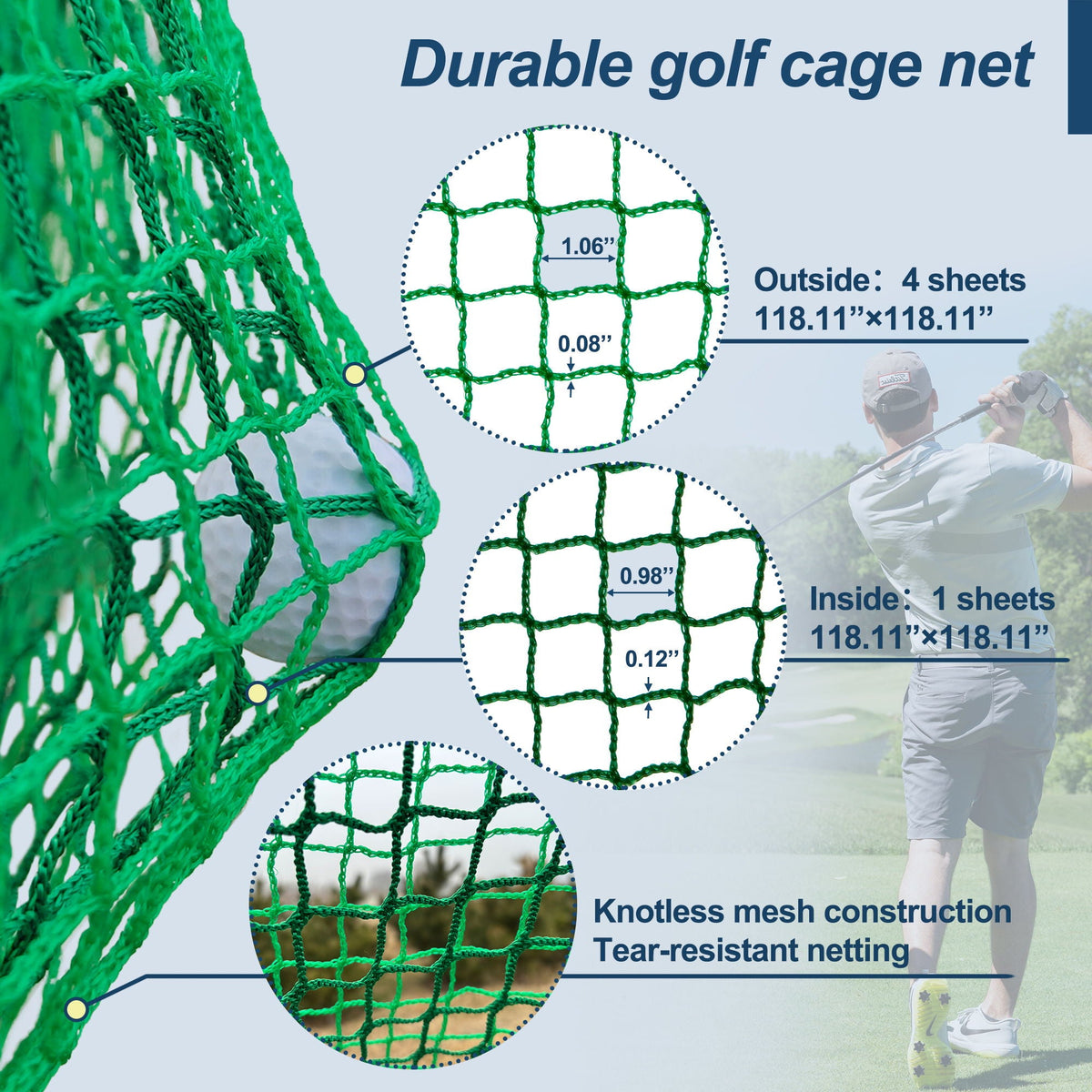 Golf Practice Net Cage with Metal Frame Hitting Net Kit - Black