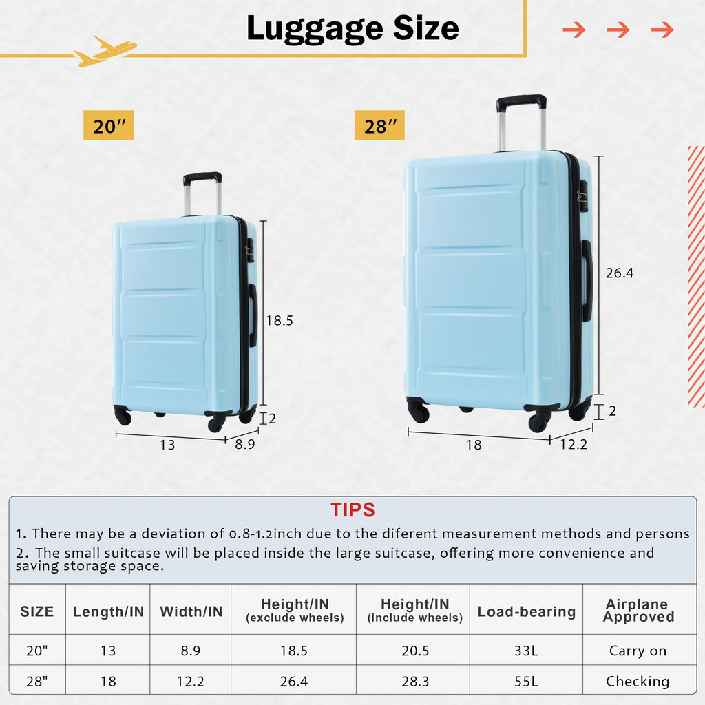 Expandable 2 Piece Luggage Set with TSA Lock and Spinner Wheels - Multiple Colors