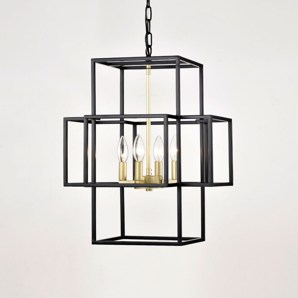 4 Light Metal Lantern Pendant Light with Adjustable Height - Black or Gold