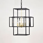 4 Light Metal Lantern Pendant Light with Adjustable Height - Black or Gold