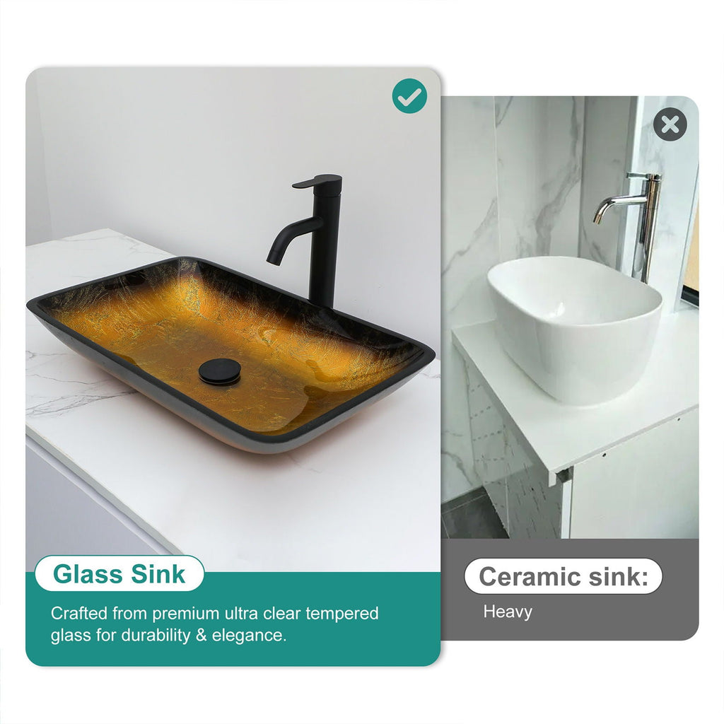 Gradient Tempered Glass Vessel Sink with Pop-Up Drain - Gold or Blue