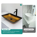 Gradient Tempered Glass Vessel Sink with Pop-Up Drain - Gold or Blue