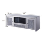 Mirrored TV Stand with Faux Diamonds and Storage - Silver