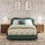 Queen Size Upholstered Platform Bed Frame with Rounded Corners Curved Headboard