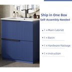 Fluted Bathroom Vanity with Ceramic Sink and Moisture-Proof Cabinet - 30" Wide