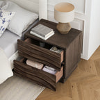 Solid Wood Nightstands with 2 Drawers - Modern Handleless Design - Brown