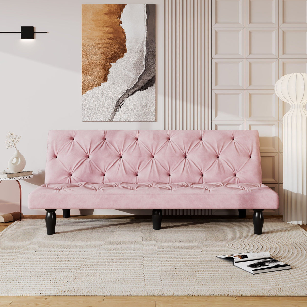 Sofa Bed With Adjustable Backrest with Premium Fabric – Black or Pink
