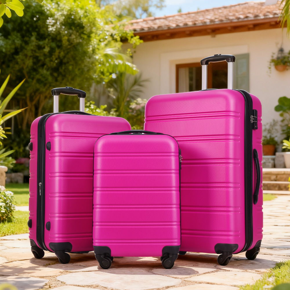3 Piece Hardside Spinner Luggage Set with TSA Lock - Blue, Purple, Pink, Beige
