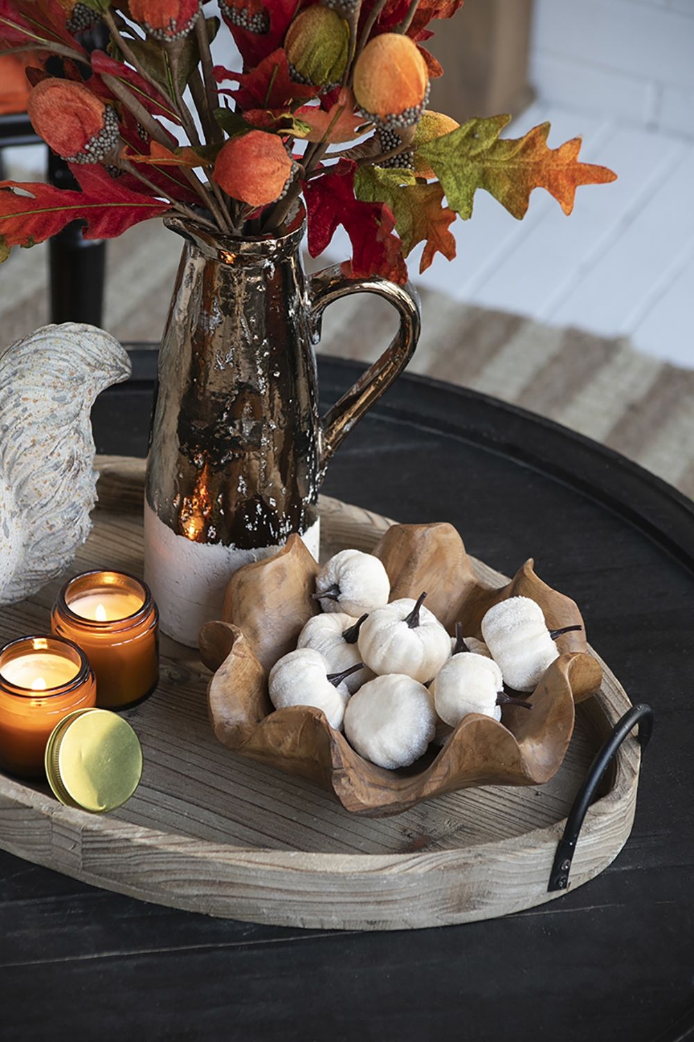 White Velvet Pumpkin Set with Mesh Bag - Sculptures & Figurines