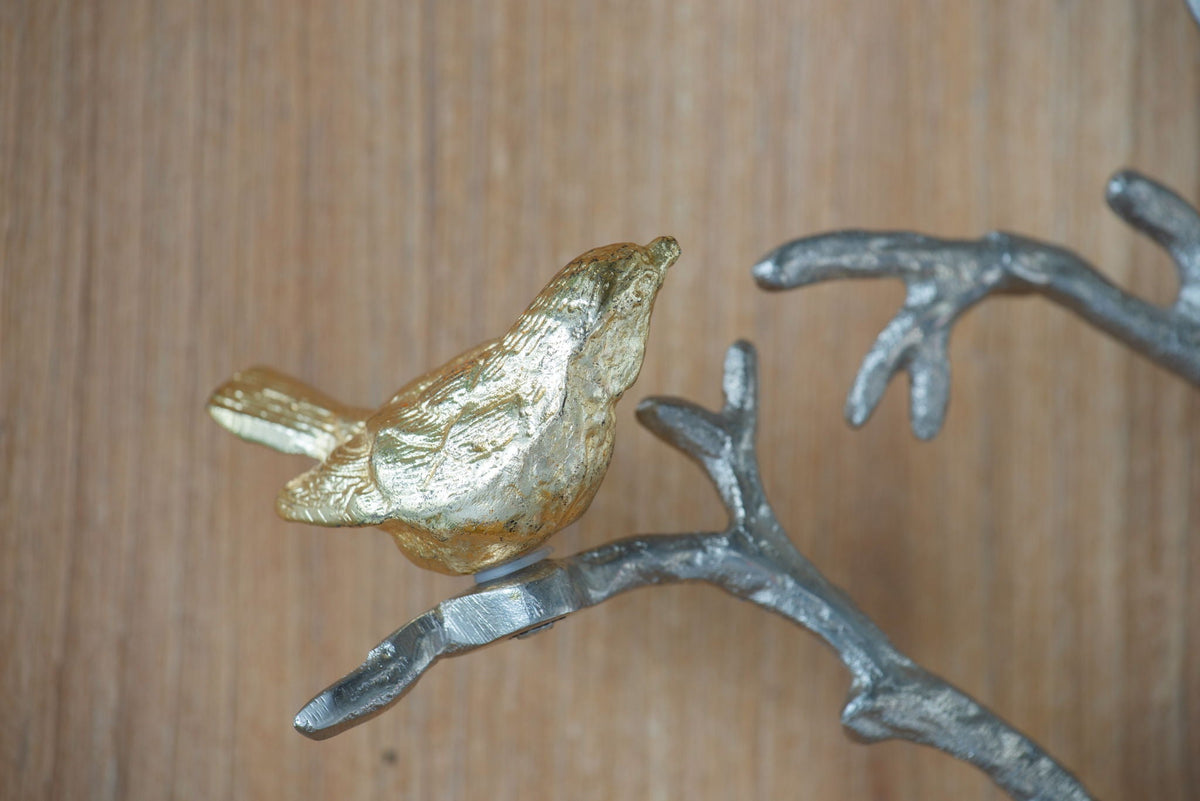 Metal Branch Wall Sculptures with Bird Accents - Silver Multi