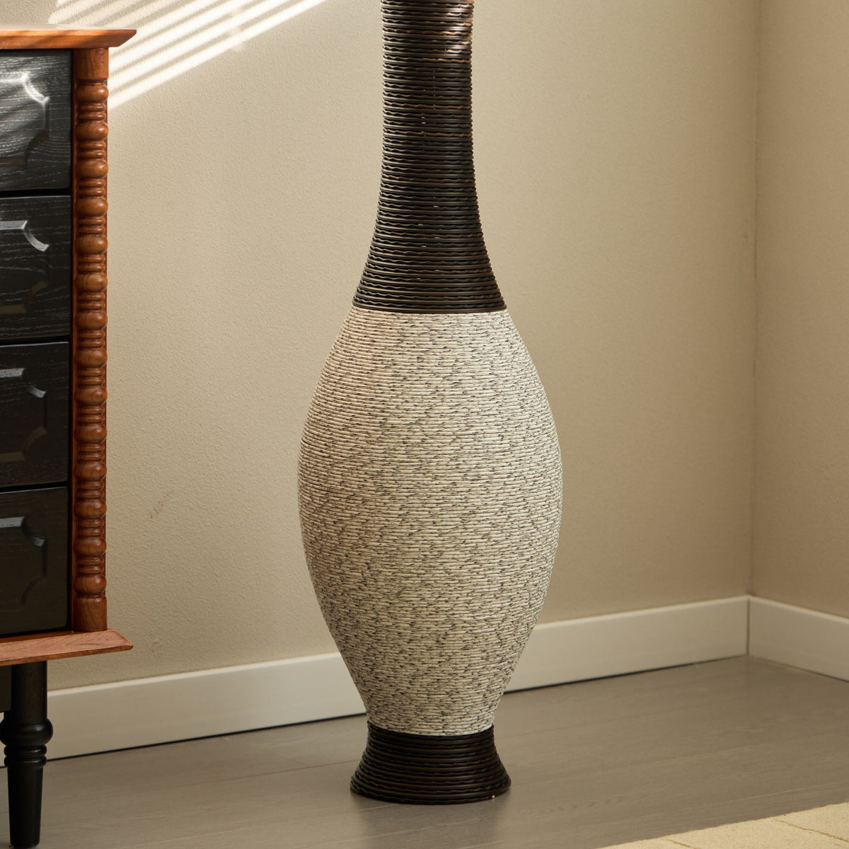 Tall Designer Floor Vase with Elegant 2 Tone - White or Dark Brown