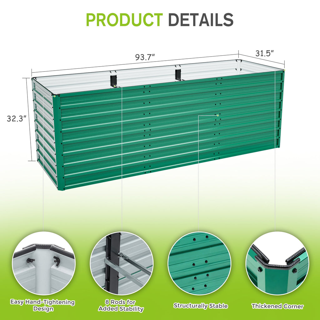 Ergonomic Metal Raised Garden Bed 2-Pack with Open Base - Green