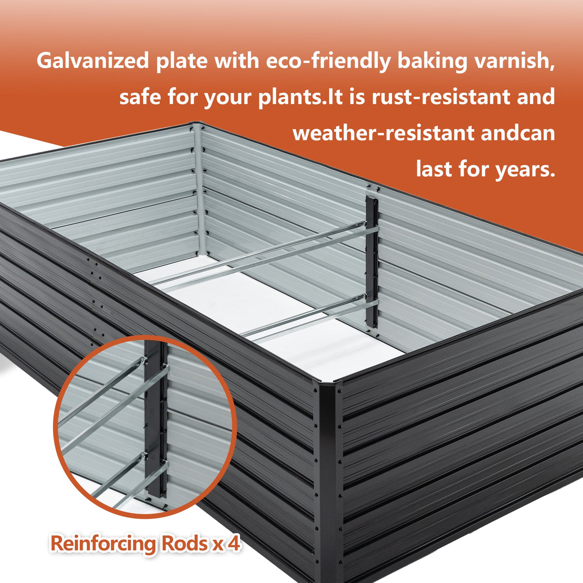 Metal Raised Garden Bed Kit with Galvanized Steel Construction - Black