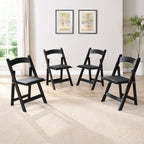 Solid Wood Upholstered Folding Chair Set with Padded Seat - Black