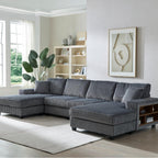 U-Shaped Convertible Sofa, 4 Seater Sectional with Storage Armrests - Multiple Colors