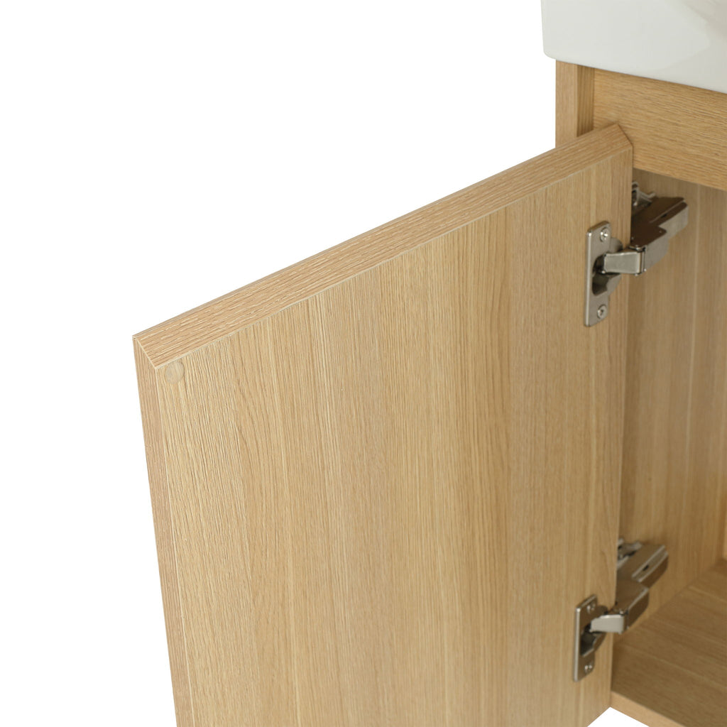 Modern Bathroom Vanity with Ceramic Basin and Storage Cabinet - Light Brown, Black, or White