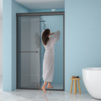 Double Sliding Glass Shower Door with Tempered Glass - Matte Black