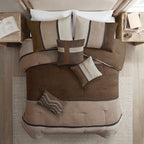7 Piece Faux Suede Comforter Set with Decorative Pillows - Brown