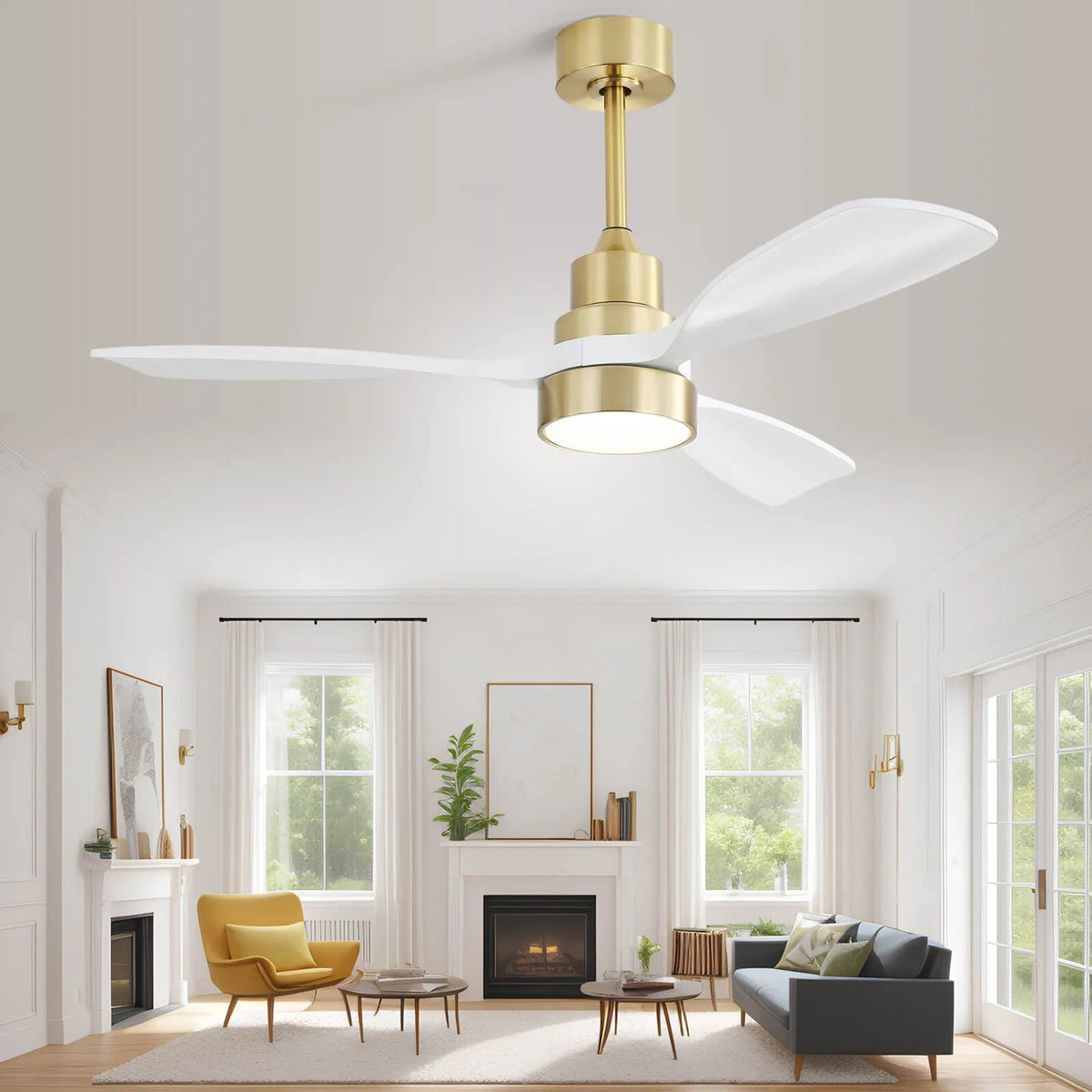 Indoor Ceiling Fan with Dimmable LED Light and 6-Speed Remote - Light Brown or White