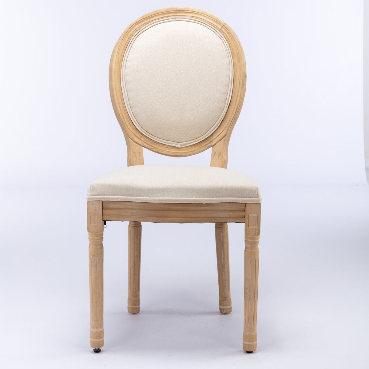 French Style Solid Wood Frame Dining Chair Set with Fabric Back - Beige or Dark Gray