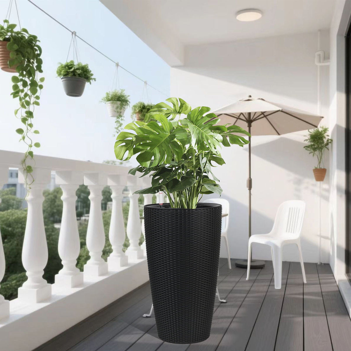 Tall Planters Set with Auto Watering and Water Level Monitor - Polypropylene