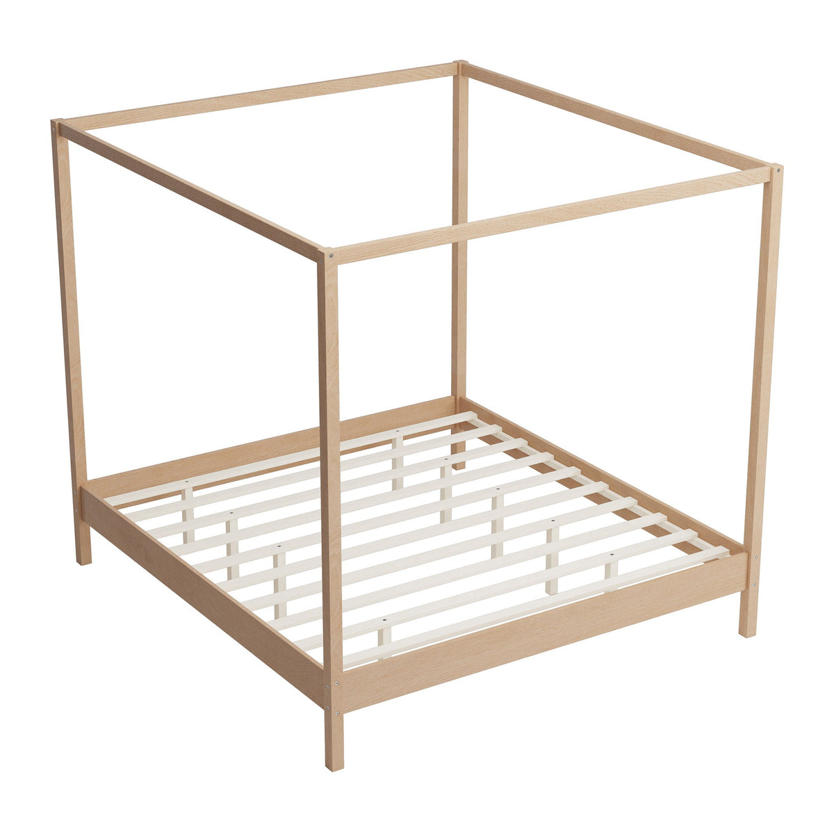Canopy Bed Frame 4 Poster Platform Bed with Slats Support - Light Brown
