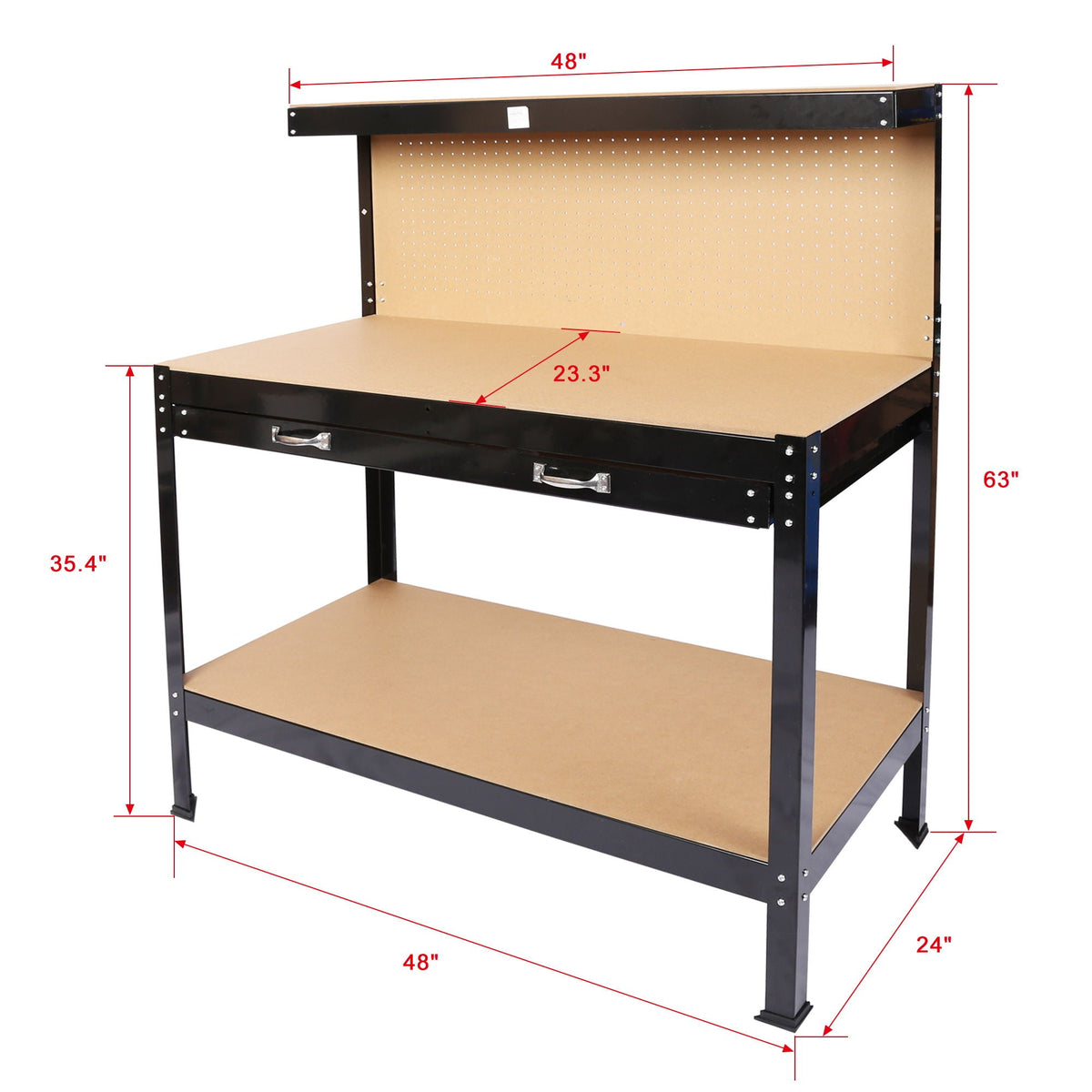 Steel Workbench Tool Storage with Drawer and Peg Board - Black / Light Brown