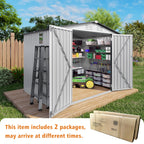 Outdoor Garden Storage Shed with Lockable Doors and Window - White / Gray