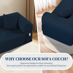 Spring Sofa with High-Quality Fabric and Storage - Blue