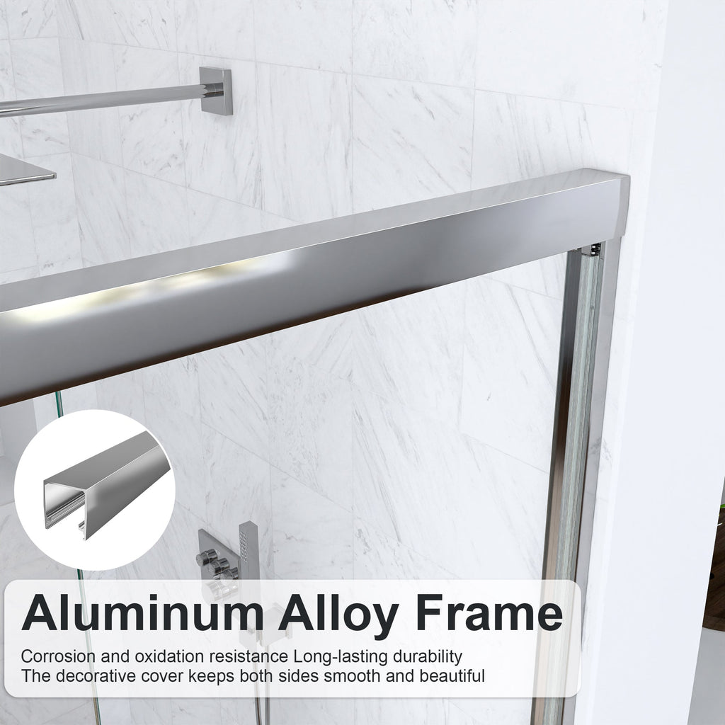 Semi-Frameless Double Sliding Shower Door with Tempered Glass - Clear