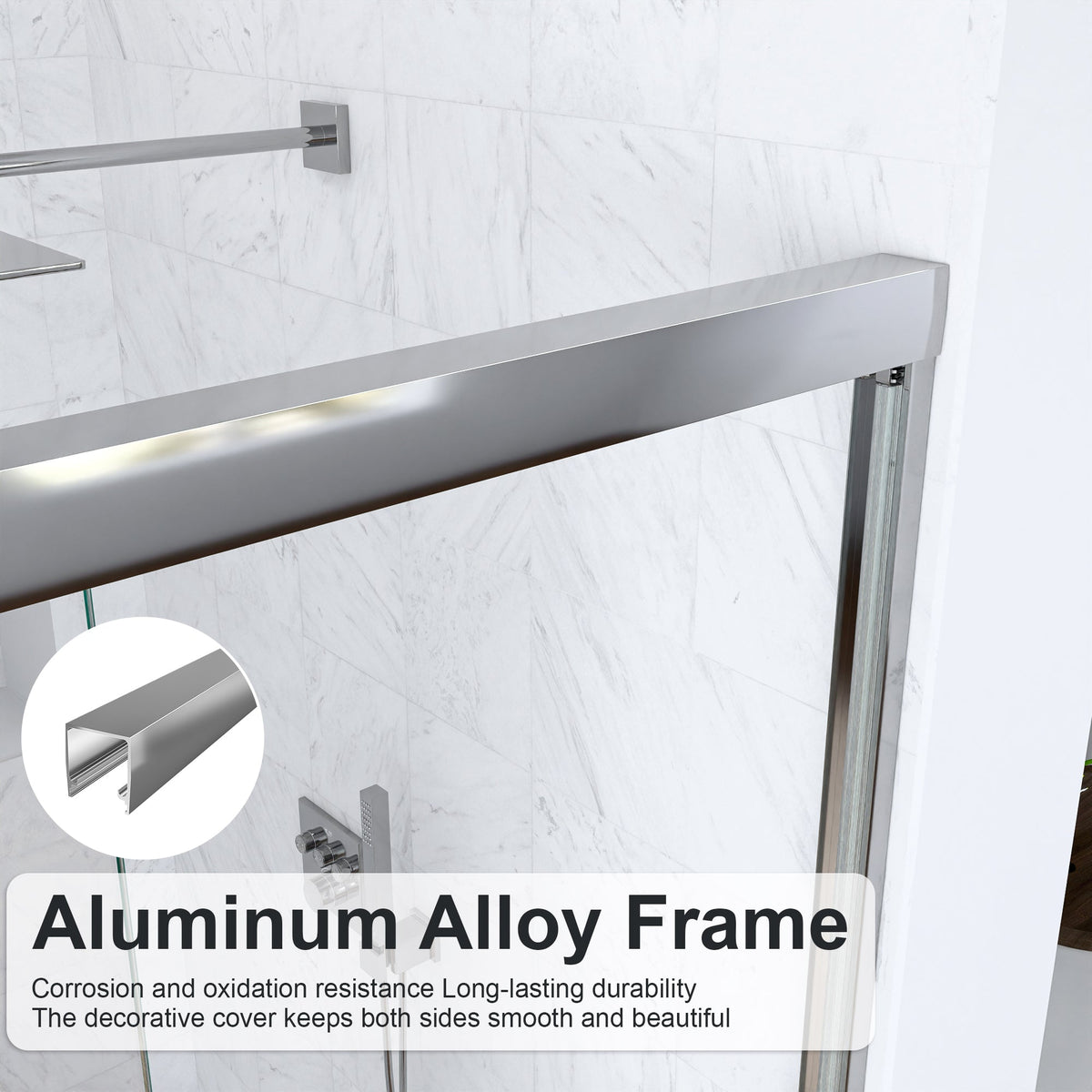 Semi-Frameless Double Sliding Shower Door with Tempered Glass - Clear