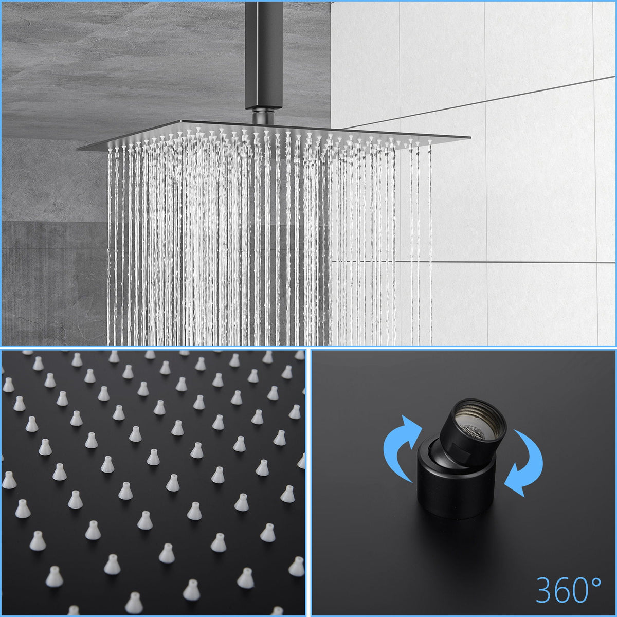 Dual Shower Head 10" Ceiling Mount Shower System with Rough In Valve - Matte Black