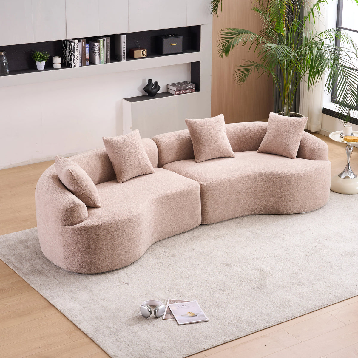 Modular Sleeper Sectional Sofa with Curved Design - Wood Grain Chenille